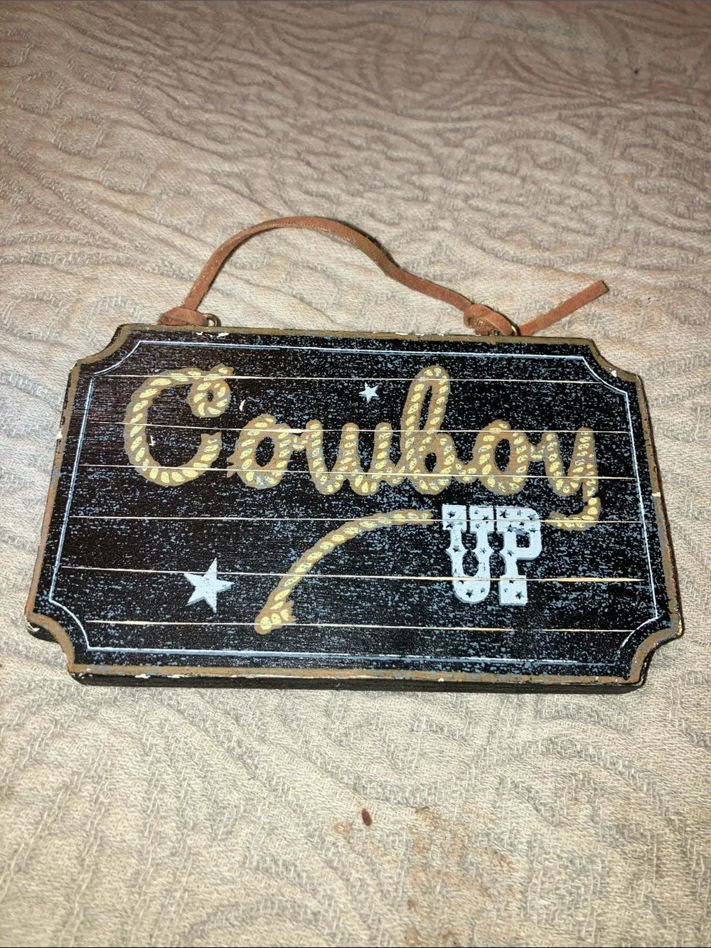 Cowboy Up Black and Gold Wall Sign - Rustic Home Wall Decor